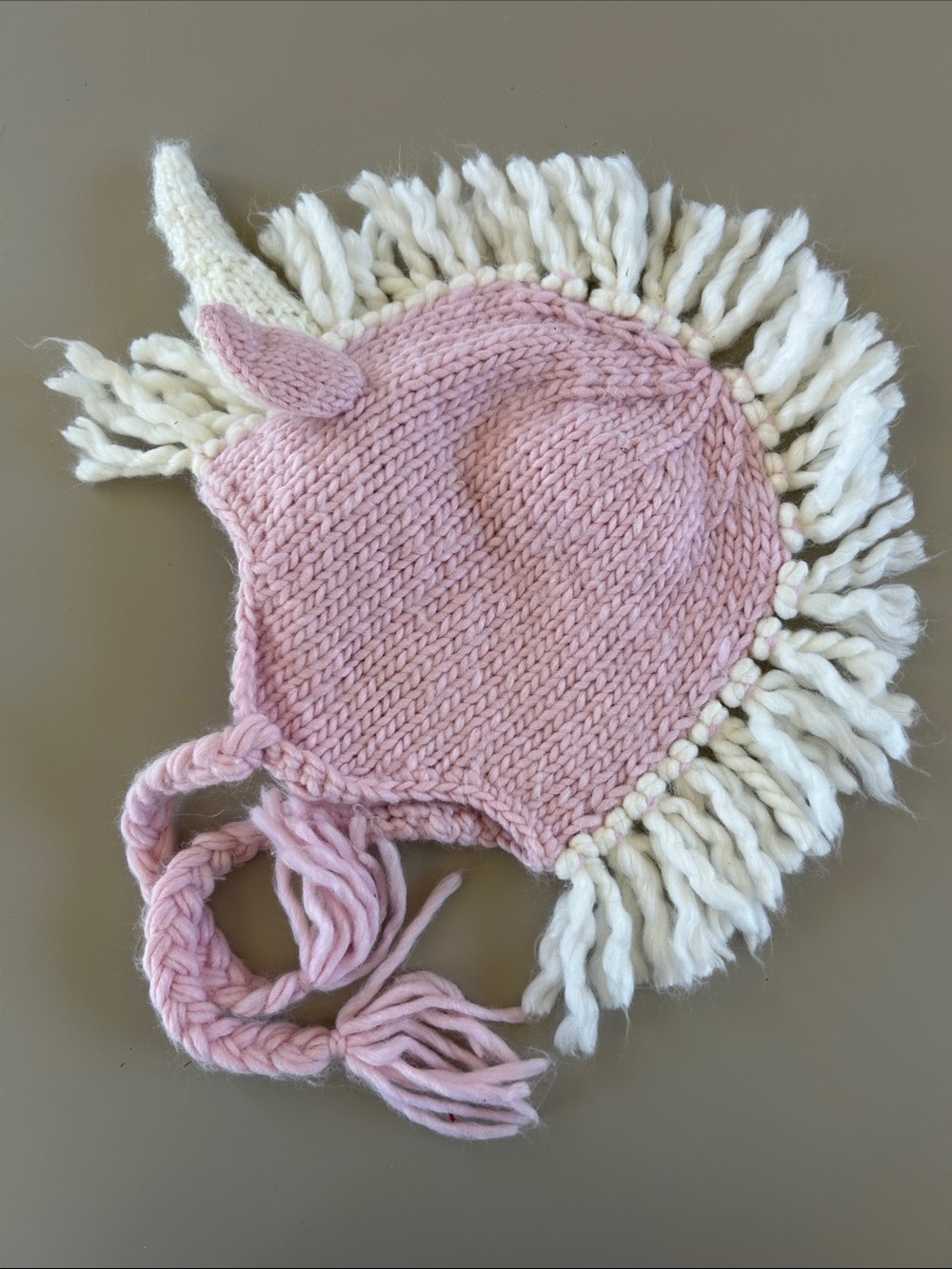 The Blueberry Hill Pink Unicorn Knit Hat with Cream Mane